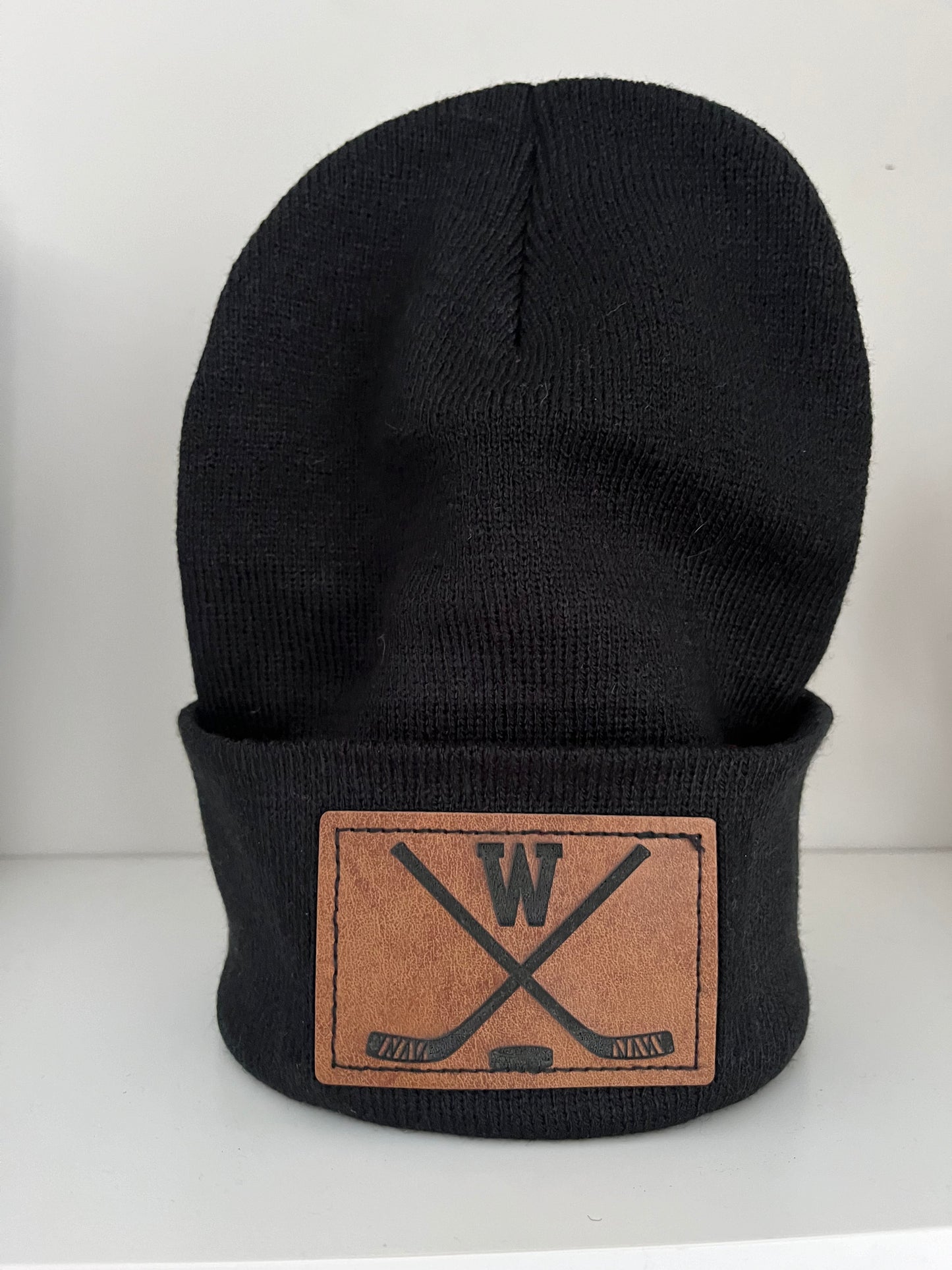 Hockey Initial Leather patch toque - Green, Army Geeen, Neon Green