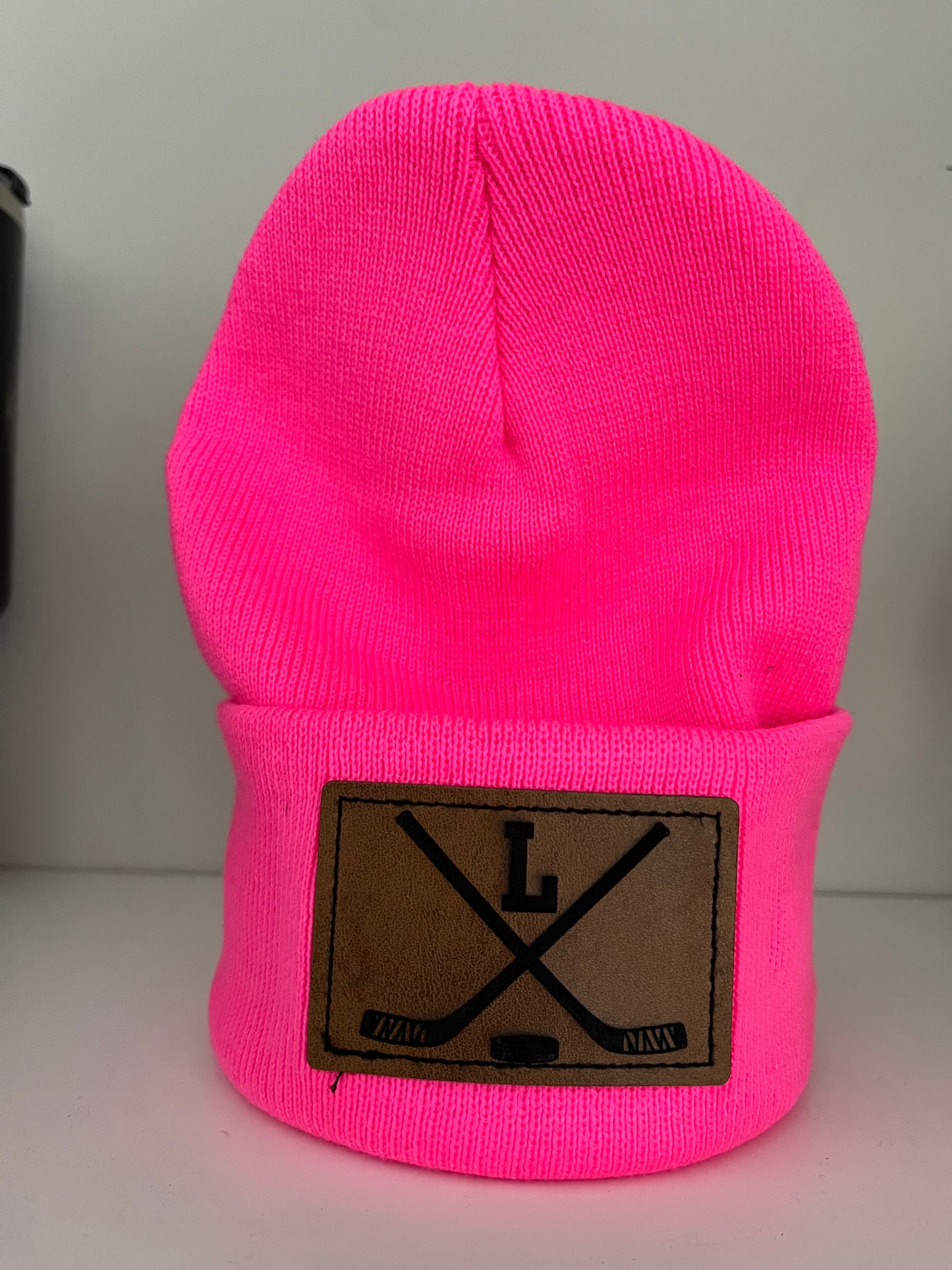 Hockey Initial Leather patch toque - Green, Army Geeen, Neon Green