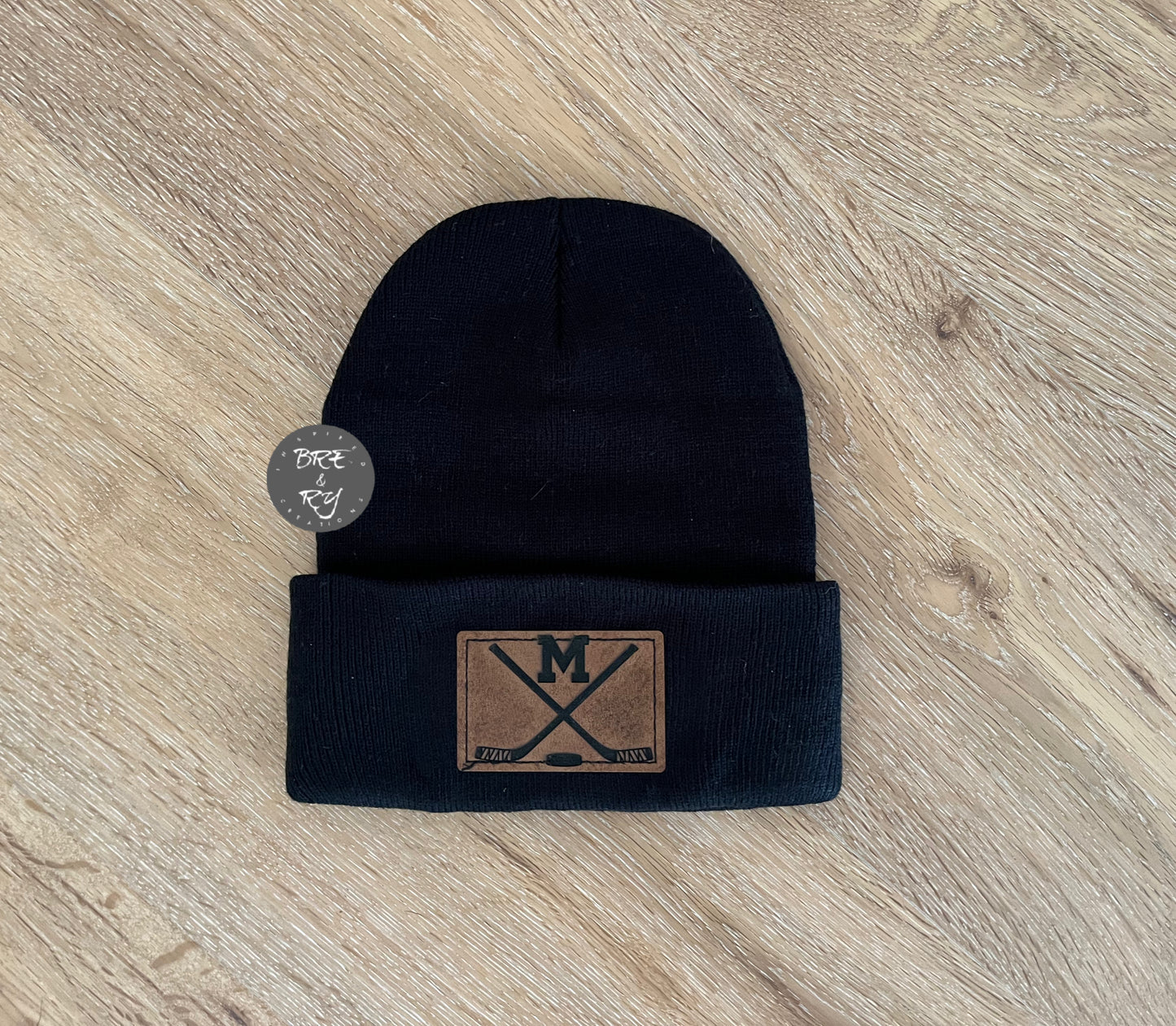 Hockey Initial Leather patch toque - Green, Army Geeen, Neon Green